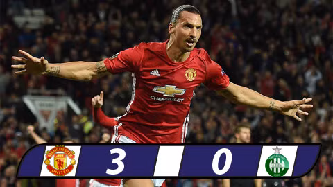 Ibra lập hat-trick, M.U dễ dàng đánh bại St.Etienne