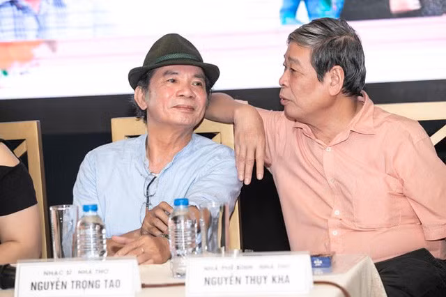 Nguyễn Trọng Tạo và Nguyễn Thụy Kha trong buổi gặp gỡ chuẩn bị đêm nhạc Khúc hát song quê năm 2018