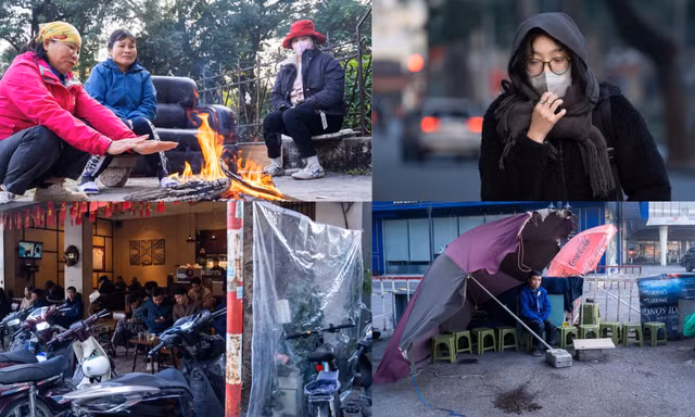 Hà Nội rét buốt 10 độ, người dân quây bạt, mặc áo mưa tránh gió