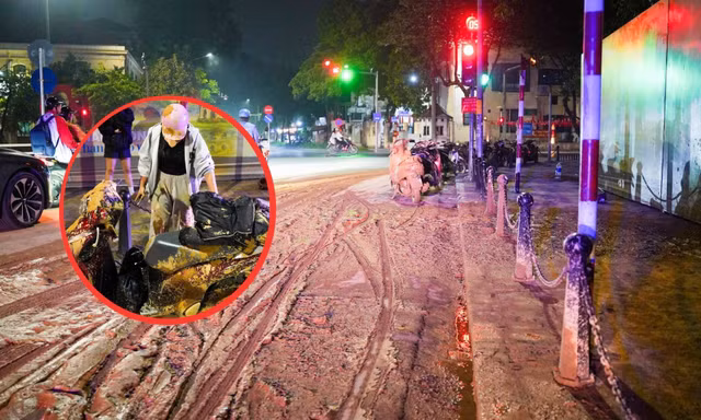 Bùn đất văng xuống đường, nhiều người đi xe máy trượt ngã