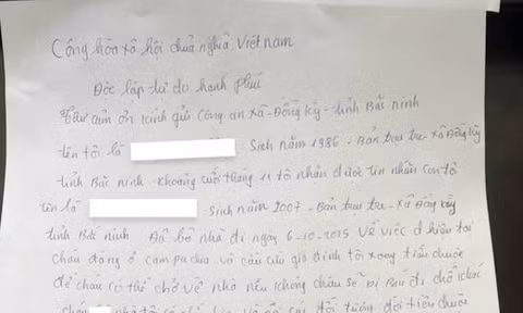 Thư cảm ơn Công an xã Đồng Kỳ của gia đình nạn nhân. Ảnh: Công an xã Đồng Kỳ