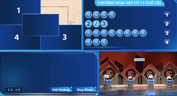 Duy Khoa, Việt Hoàng nhanh chóng nhấn chuông trả lời ẩn số chướng ngại vật.