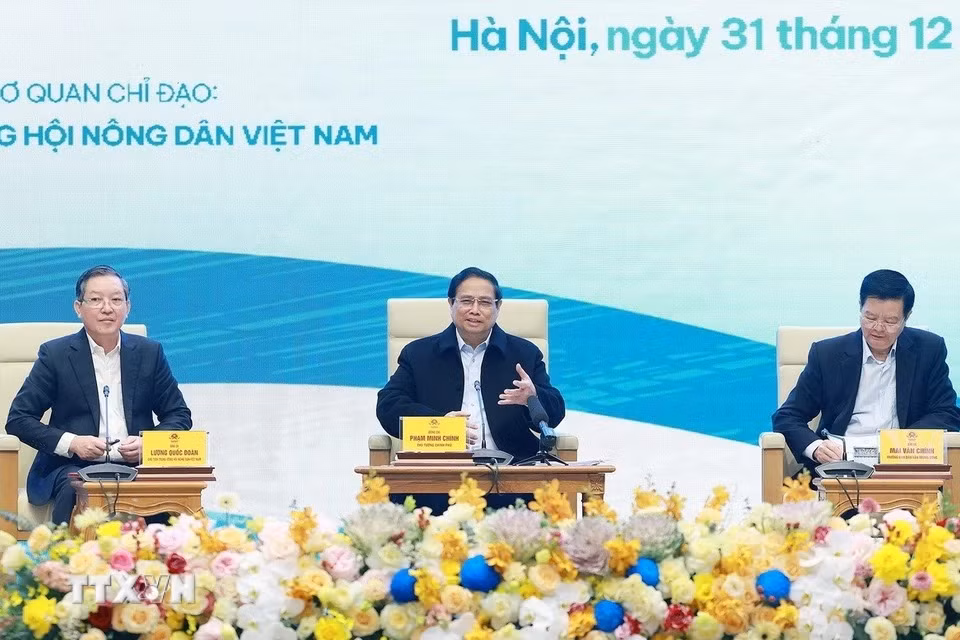 Thủ tướng Phạm Minh Chính đối thoại với nông dân. Ảnh: Dương Giang/TTXVN