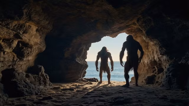 Loài người cổ Homo erectus từng trú ngụ ở Indonesia - Minh họa AI: Thu Anh