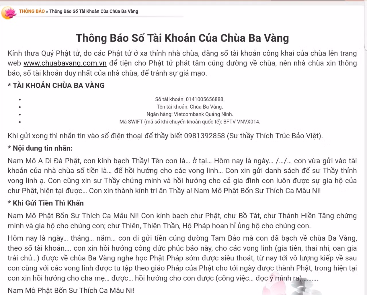 Thấy gì trên trang web chùa Ba Vàng? ảnh 2