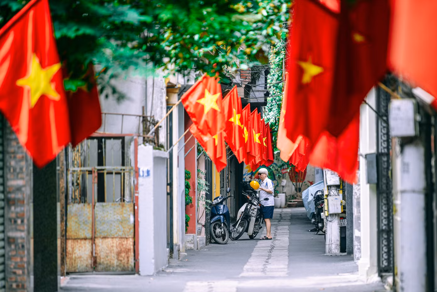 Hàng cờ thẳng tắp trong một con ngõ nhỏ phố Tô Vĩnh Diện. Hàng cờ thẳng tắp trong một con ngõ nhỏ phố Tô Vĩnh Diện.