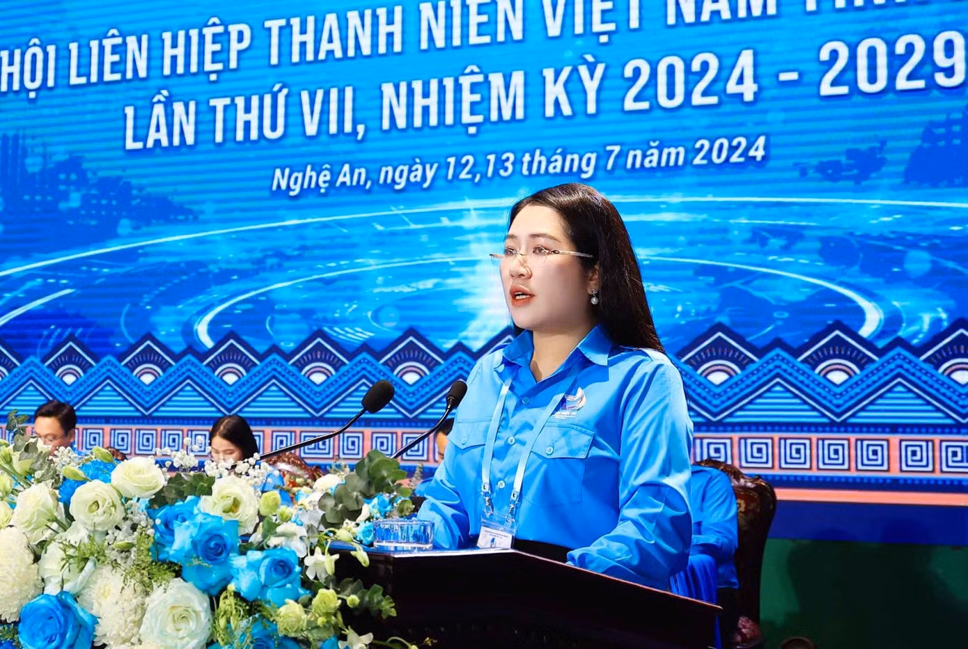 Chị Nguyễn Thị Phương Thúy - Bí thư Tỉnh Đoàn Nghệ An, Chủ tịch Hội LHTN tỉnh Nghệ An khóa VI phát biểu khai mạc Đại hội.