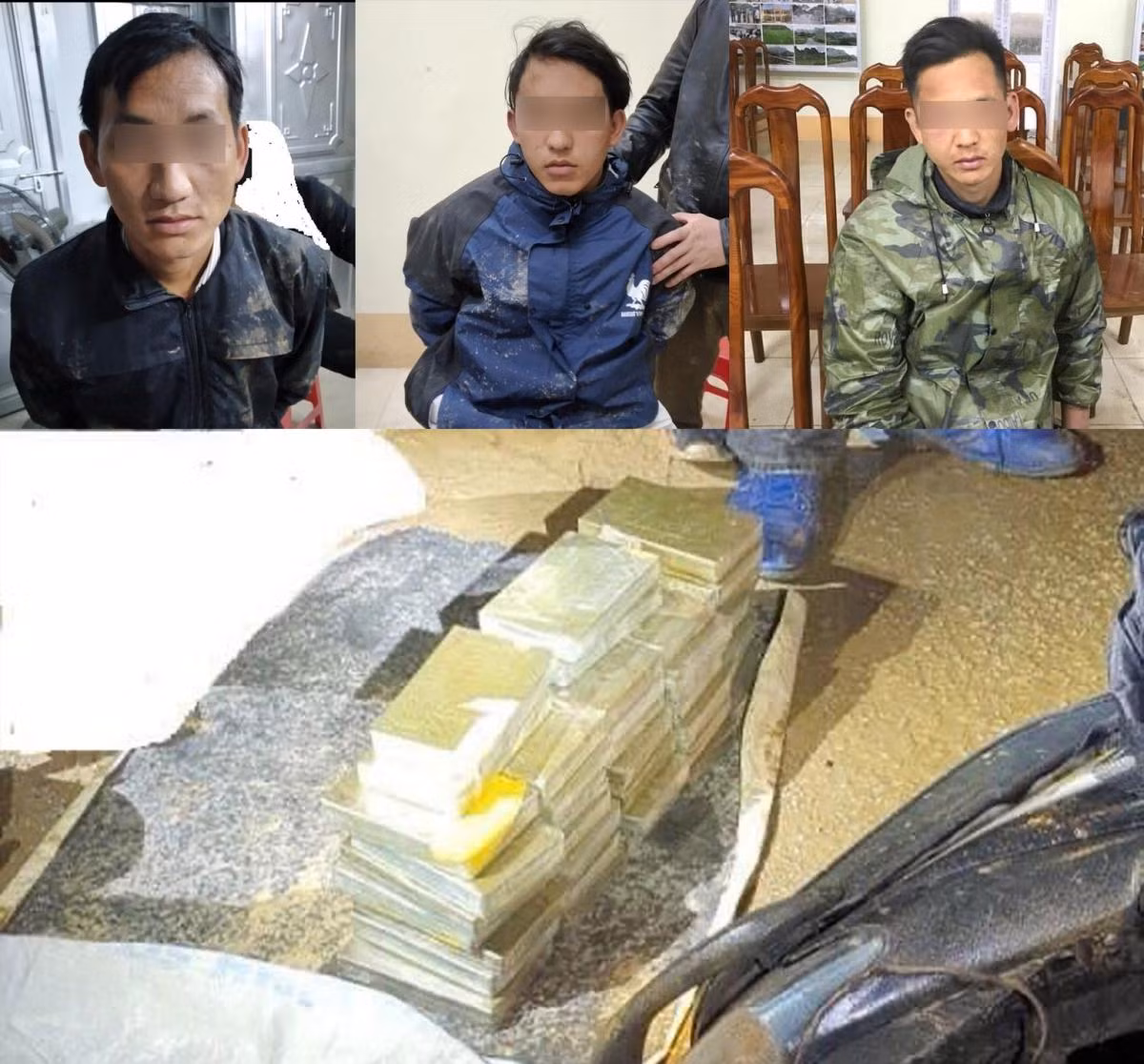 Ba đối tượng: Ca, Minh, Sông cùng tang vật 40 bánh ma túy bị bắt vào ngày 10/4/2021 -Ảnh: TL
