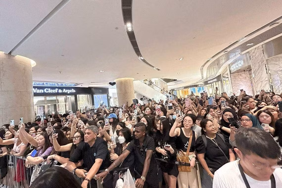 Bảo vệ đứng dàn hàng ngay lối chắn để ngăn người hâm mộ có hành động quá khích. Fan liên tục giơ điện thoại để chụp ảnh, ghi hình Song Hye Kyo. Trên mạng xã hội, fan Singapore khen Song Hye Kyo là "ngọc nữ không tuổi", "nét đẹp sang trọng"... trong trang phục mang phong thái hoàng gia. Cảnh tượng người dân xếp hàng xem Song Hye Kyo cũng trở thành đề tài được chú ý trên mạng với nhiều bình luận tương tác, chứng tỏ sức hút của ngọc nữ màn ảnh Hàn.