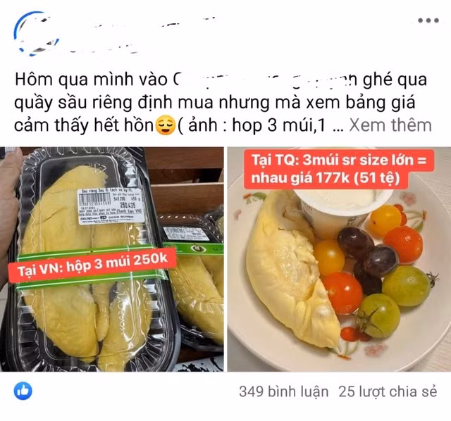 Một khách hàng thấy hết hồn với giá sầu riêng ở siêu thị.