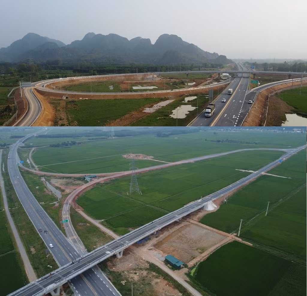 Nút giao Đồng Thắng (ảnh trên - qua huyện Triệu Sơn) và nút giao Thiệu Giang (ảnh dưới - qua huyện Thiệu Hóa, Thanh Hóa) là 7 nút giao được xây dựng để hoàn thiện cao tốc Bắc - Nam đoạn Mai Sơn - QL45.