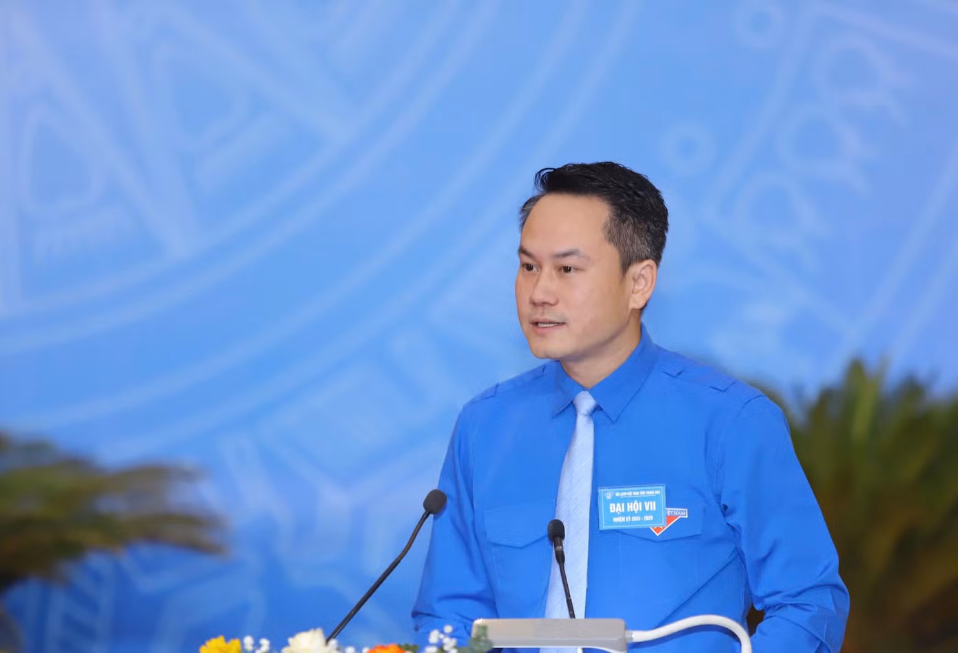 Anh Nguyễn Kim Quy - Ủy viên Ban Thường vụ, Trưởng ban Đoàn kết tập hợp thanh niên Trung ương Đoàn, Phó Chủ tịch Thường trực Trung ương Hội LHTN Việt Nam phát biểu chỉ đạo tại đại hội.