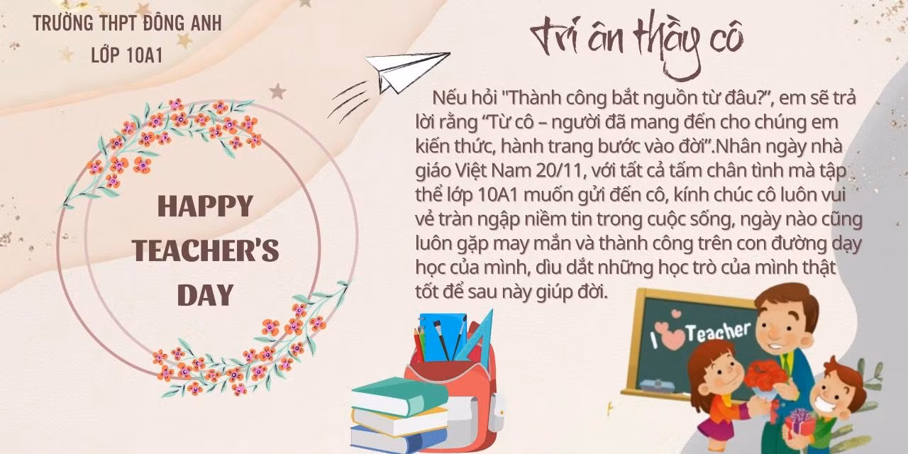 Một tấm thiệp do học sinh thiết kế mà cô Huệ được gửi tặng qua mạng. Một tấm thiệp do học sinh thiết kế mà cô Huệ được gửi tặng qua mạng.
