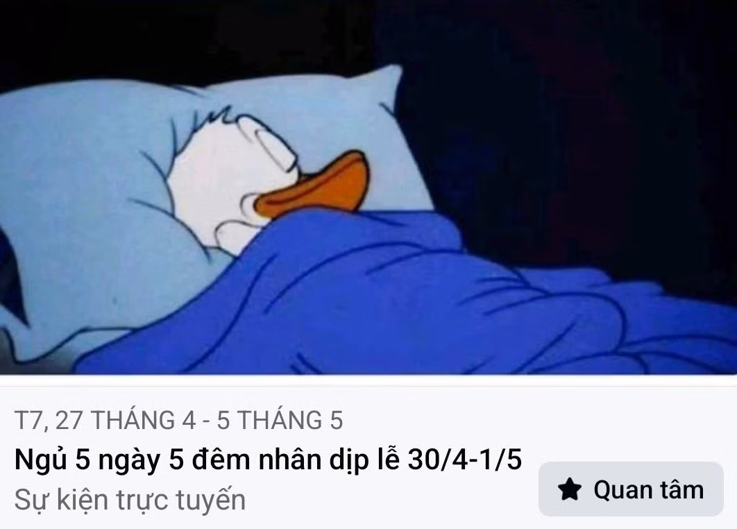Trào lưu ngủ xuyên nghỉ lễ được chia sẻ rộng rãi trên mạng xã hội. Ảnh: Facebook.