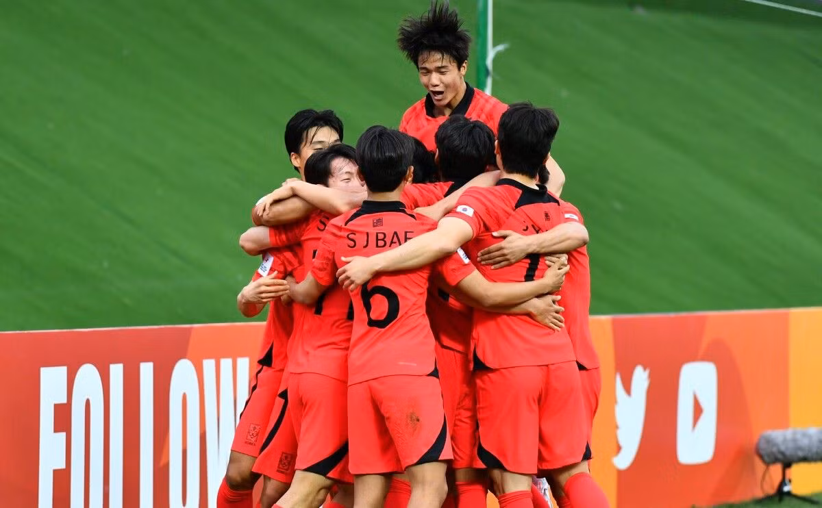 Các cầu thủ U20 Hàn Quốc ăn mừng bàn thắng. Ảnh: AFC