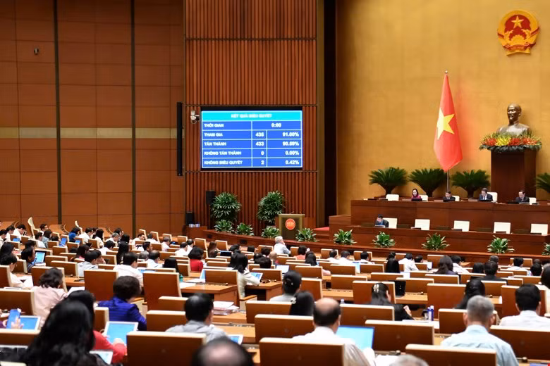Các đại biểu Quốc hội biểu quyết thông qua dự án luật.