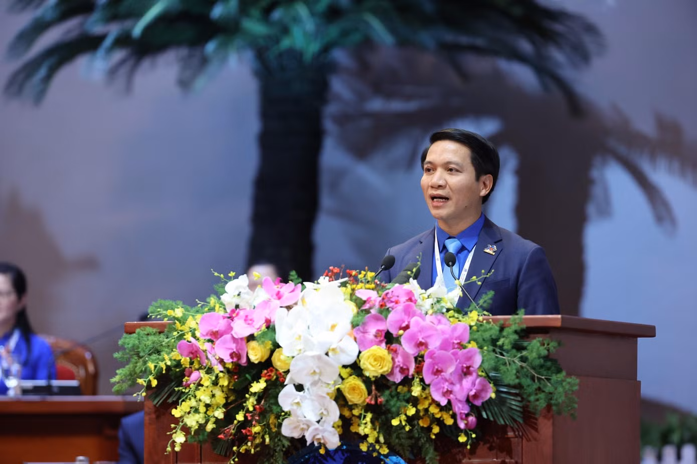 Anh Nguyễn Ngọc Lương, Bí thư Thường trực T.Ư Đoàn khóa XI, Chủ tịch Hội LHTN Việt Nam trình bày diễn văn khai mạc Đại hội Đoàn toàn quốc lần thứ XII.