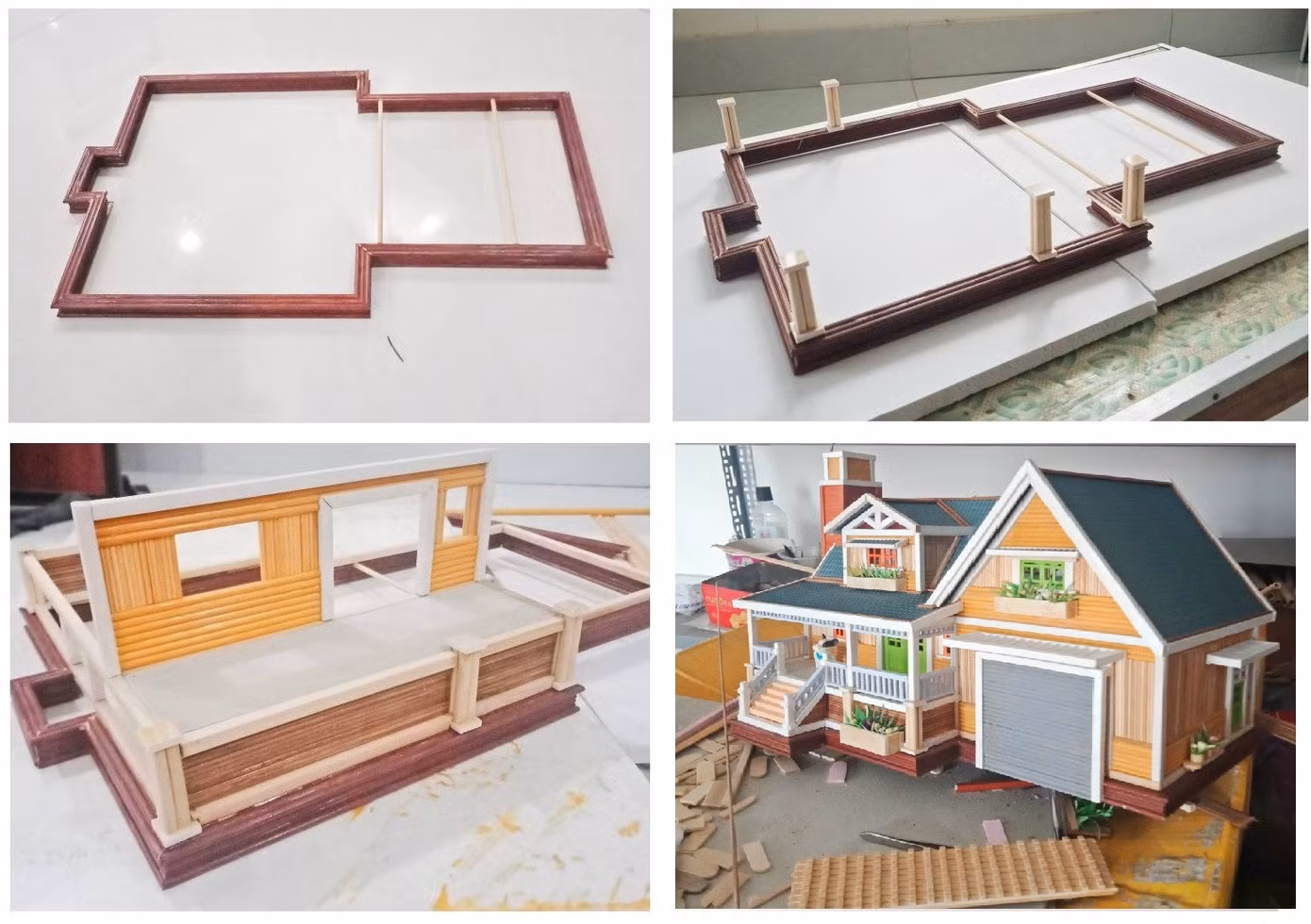 Ngôi nhà nhỏ xinh có kích thước 20-30cm được ghép lại từ hàng trăm mẩu tăm tre.