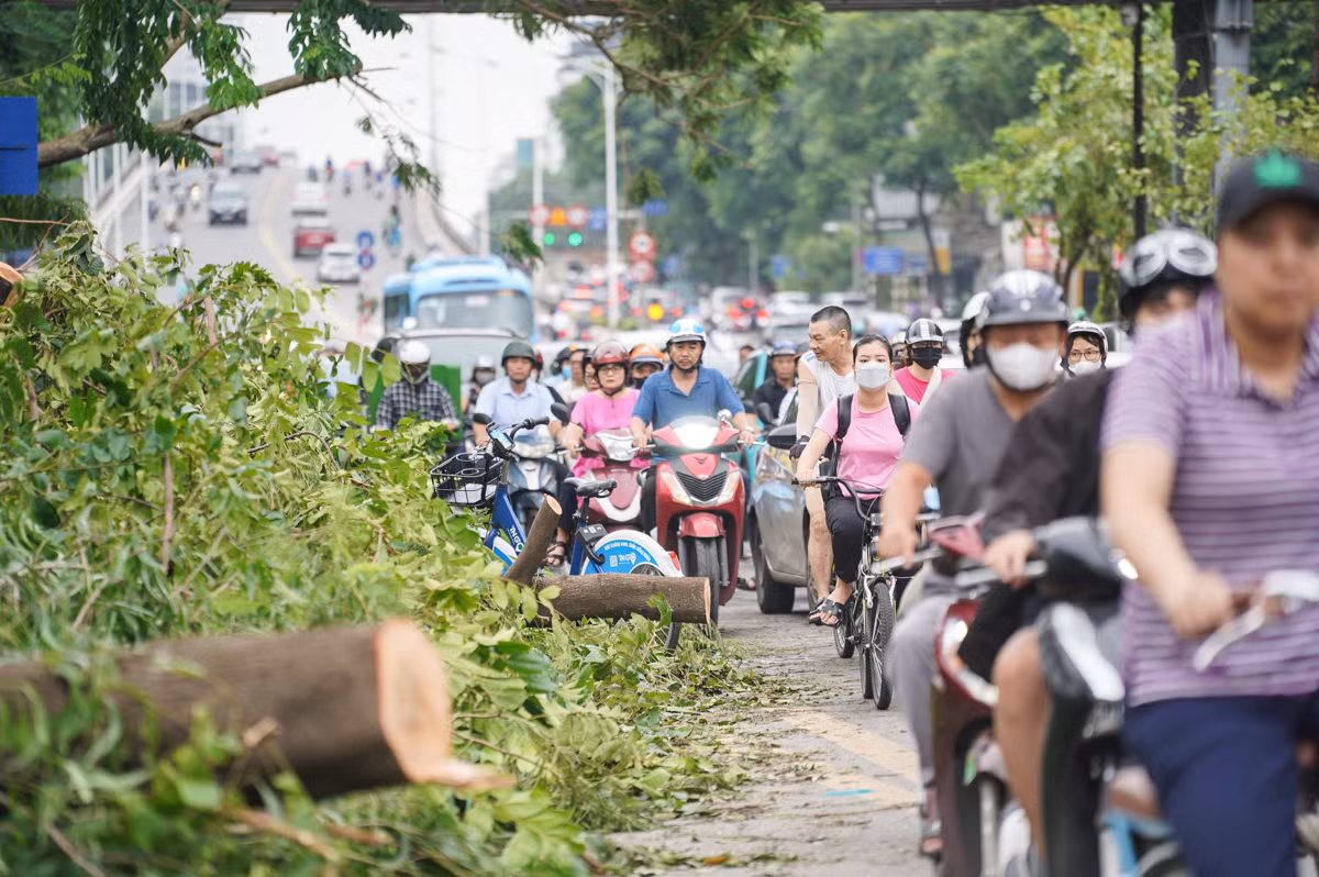 Dòng xe chậm rãi di chuyển trên đường Nguyễn Chí Thanh.