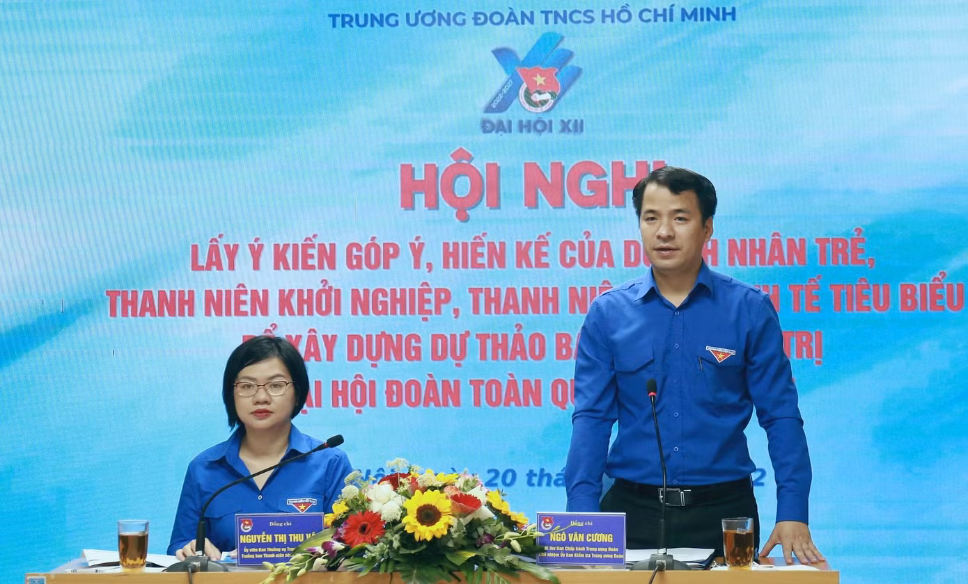 Bí thư T.Ư Đoàn Ngô Văn Cương phát biểu tại hội nghị. Ảnh: Bảo Anh