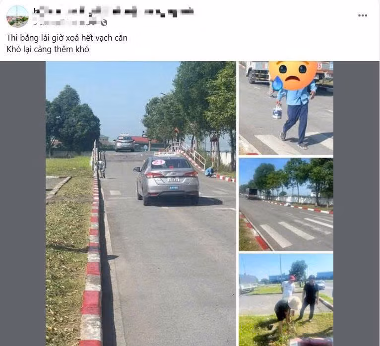 Bài đăng chia sẻ hình ảnh cơ quan chức năng xóa hết "vạch căn" ở khu vực sát hạch giấy phép lái xe.