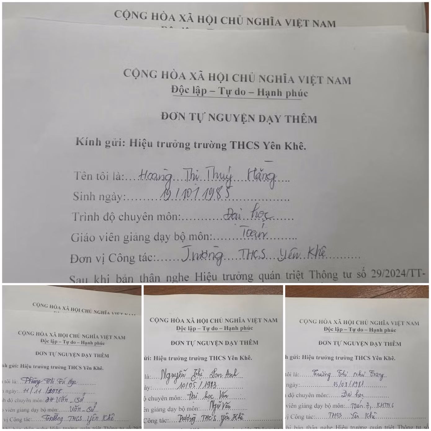 Những lá đơn tự nguyện dạy thêm miễn phí cho học sinh