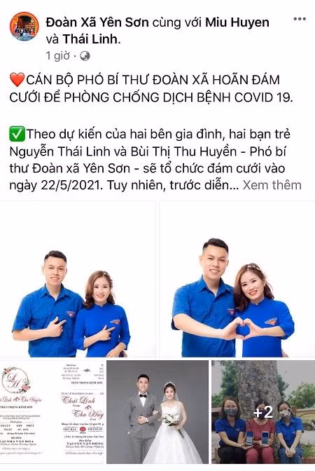 Việc hoãn cưới được thông báo rộng rãi trên facebook