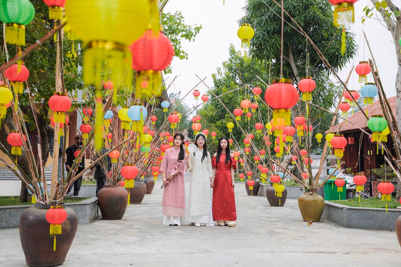 Dịp Tết Nguyên đán Ất Tỵ, các phật tử tại chùa Cổ Am (huyện Diễn Châu, Nghệ An) đã trang trí nhiều tiểu cảnh, tạo cảnh sắc lung linh, rực rỡ, thu hút nhiều bạn trẻ đến chụp ảnh xuân.