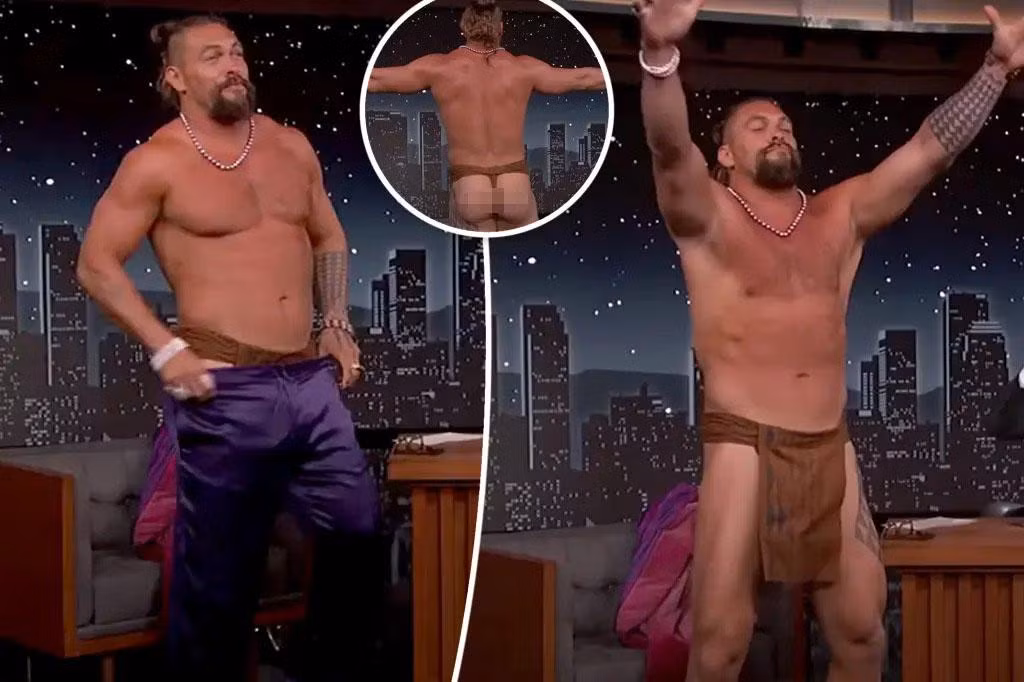 Jason Momoa thoát y ngay trên sóng truyền hình. Ảnh: ABC.