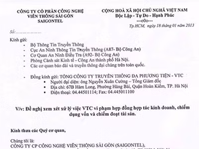 Văn bản SGT gửi đi các cơ quản chức năng. Văn bản SGT gửi đi các cơ quản chức năng