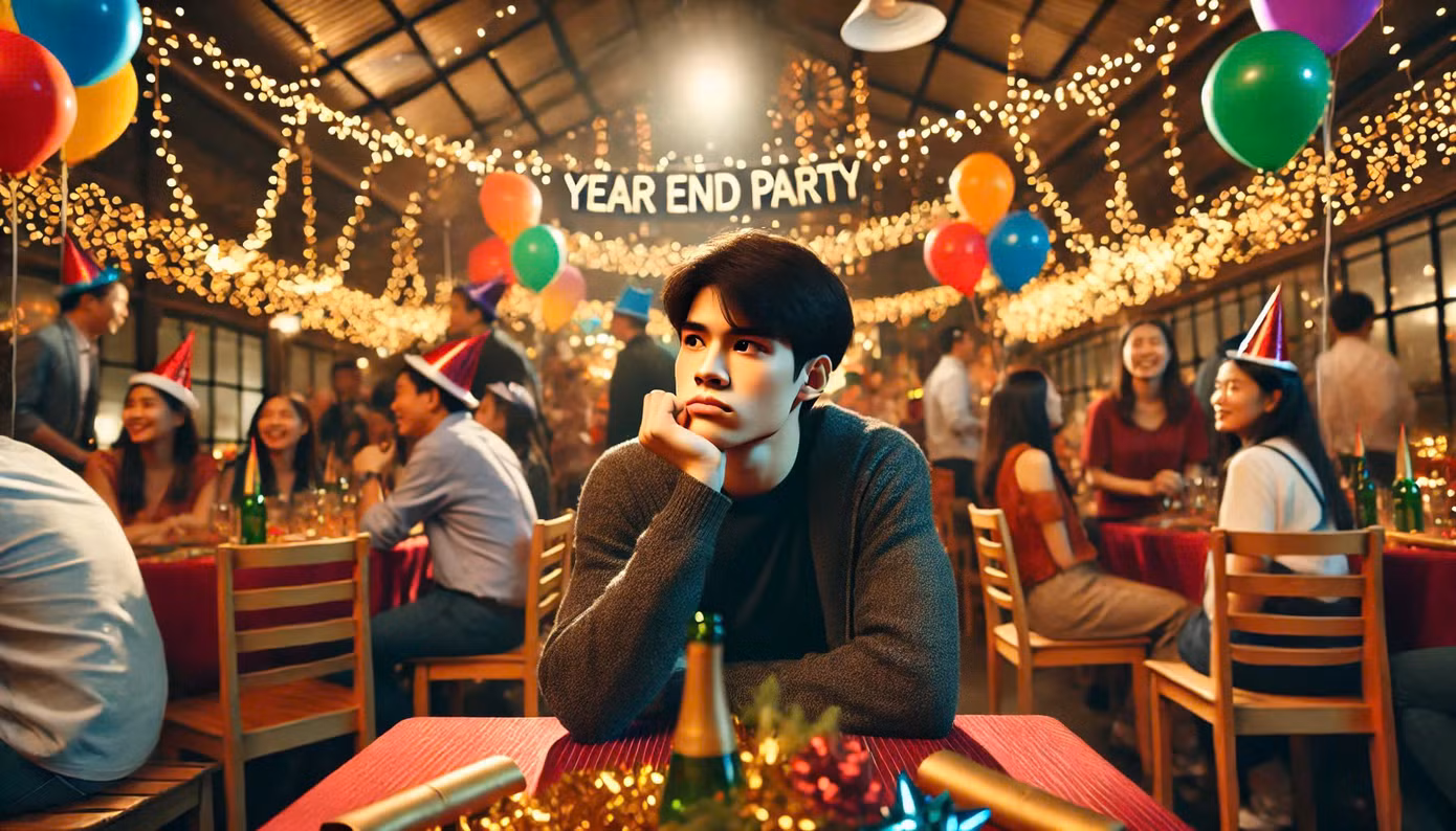 Nhiều bạn trẻ ngán ngẩm với những buổi tiệc Year End Party. (Ảnh minh họa bởi AI)