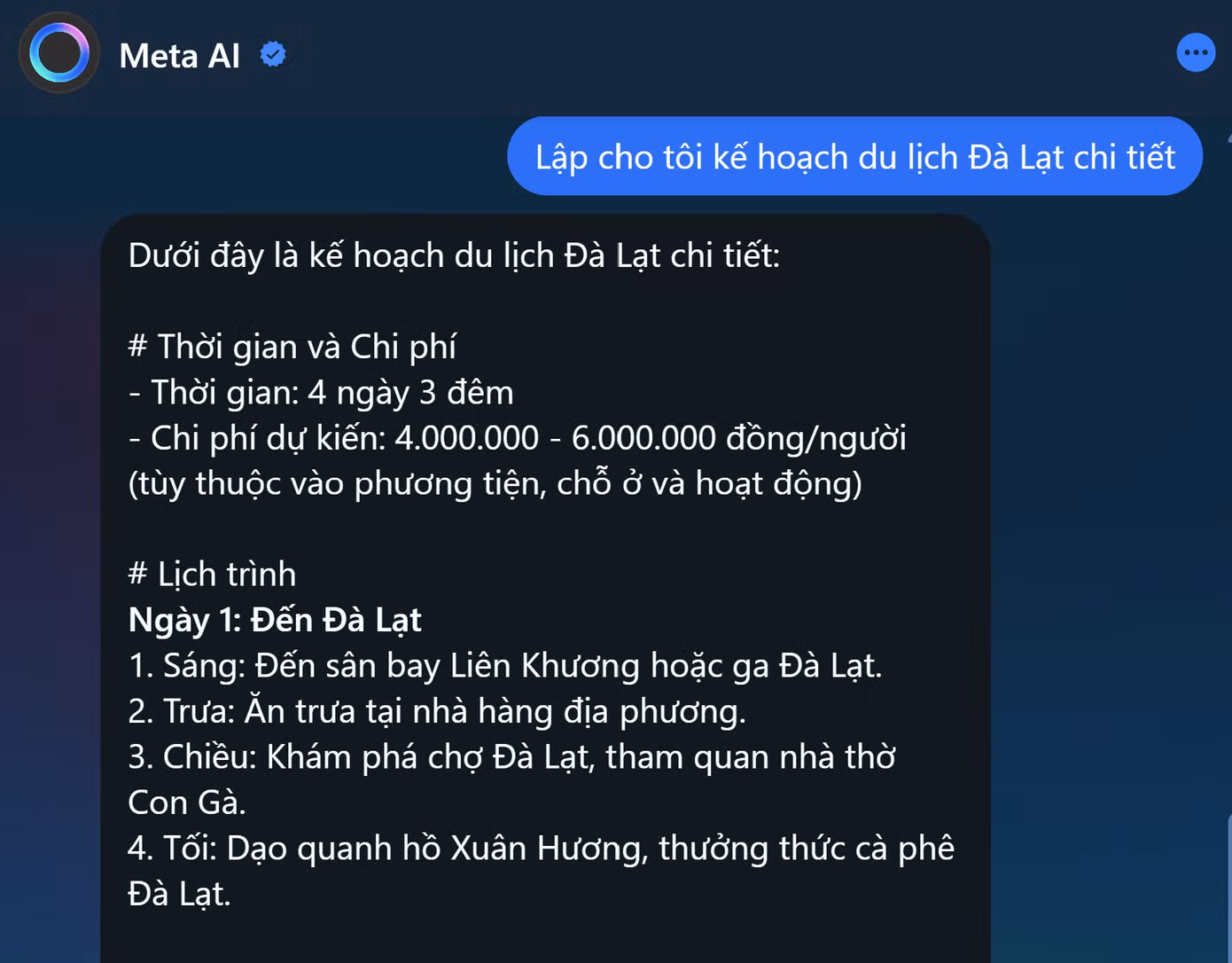 Giao diện của Meta AI. (Ảnh chụp màn hình)