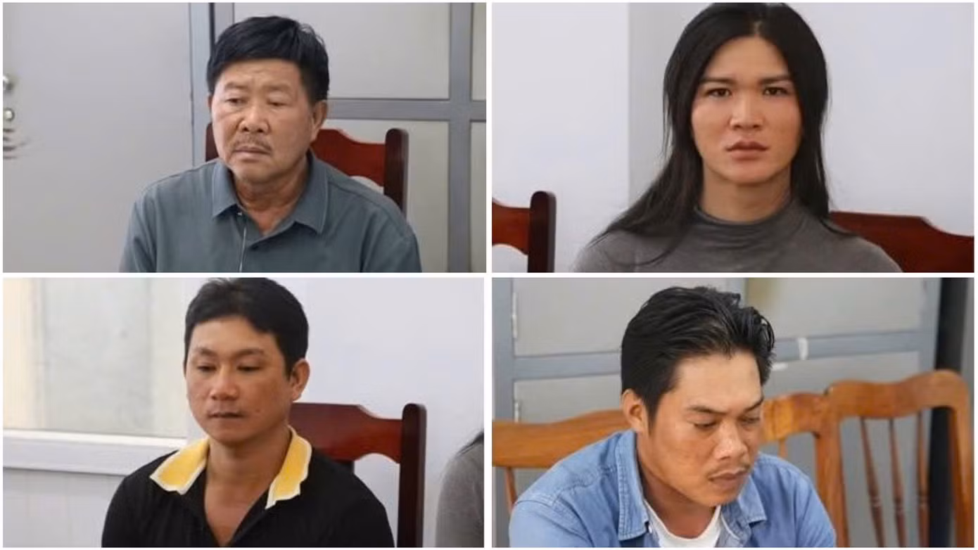 Công an Ninh Thuận đang làm việc với 4 đối tượng Thăng, Ly, Dự và Vàng. Ảnh: CANT.