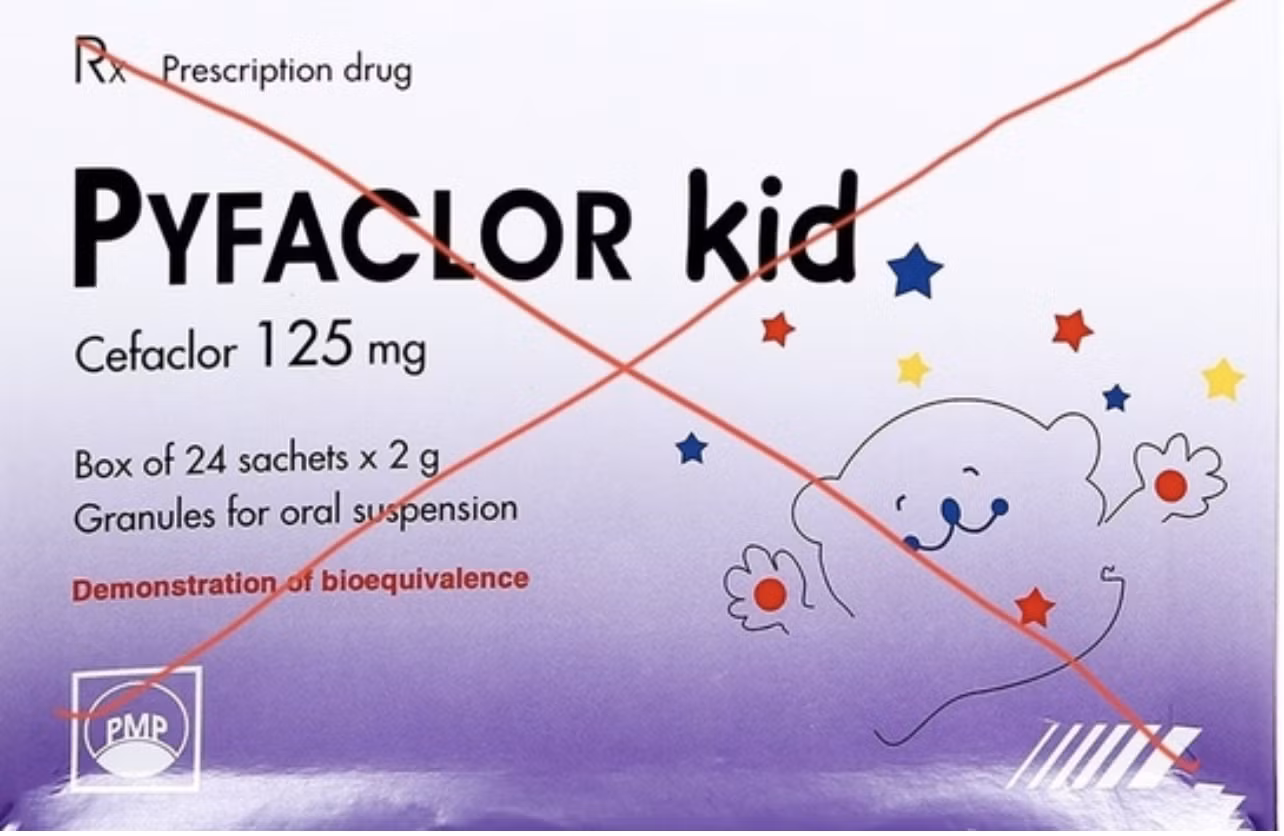 Thu hồi thuốc Cốm pha hỗn dịch uống Pyfaclor Kid do không đạt tiêu chuẩn chất lượng