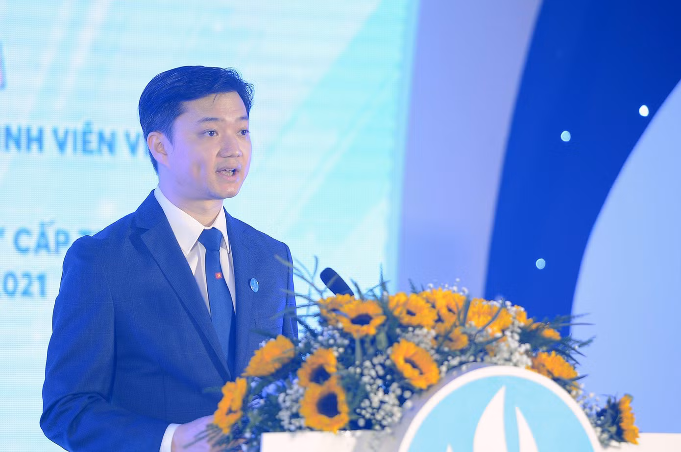 Bí thư T.Ư Đoàn, Chủ tịch T.Ư Hội SVVN Nguyễn Minh Triết phát biểu tại buổi lễ. Ảnh: Dương Triều
