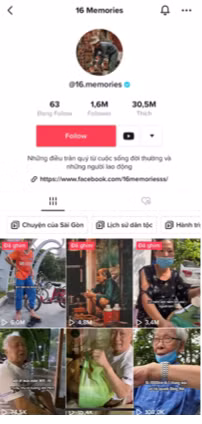 Trang chính thức trên kênh TikTok của 16 Memories. Ảnh chụp màn hình