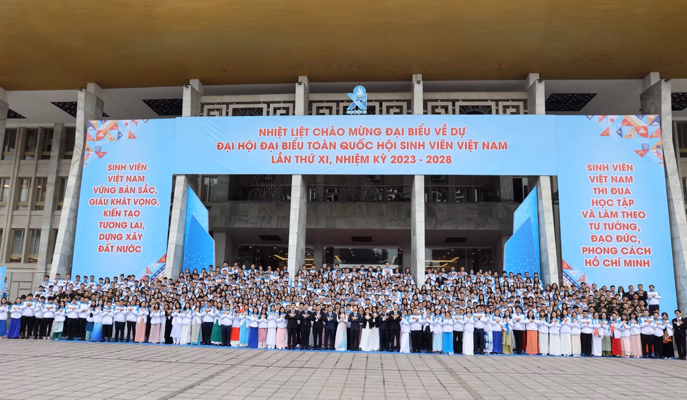 695 đại biểu ưu tú tham dự Đại hội Đại biểu Hội Sinh viên Việt Nam lần thứ XI, nhiệm kỳ 2023 - 2028. Ảnh: TRỌNG TÀI