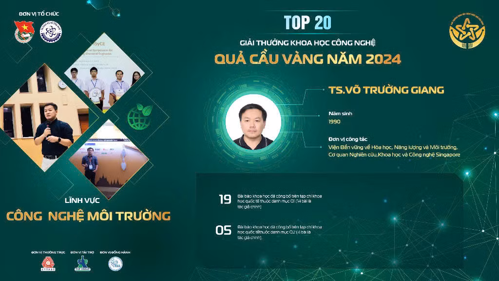 Ngoài ra, TS. Võ Trường Giang nghiên cứu phương pháp âm Carbon để khai thác khoáng sản từ nước muối siêu mặn.