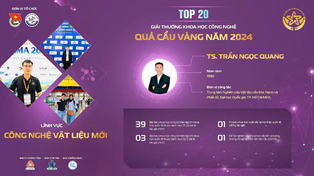 Cuối cùng, TS. Trần Ngọc Quang nghiên cứu chất xúc tác rẻ và phổ biến trong tự nhiên, thay thế cho kim loại quý hiếm.