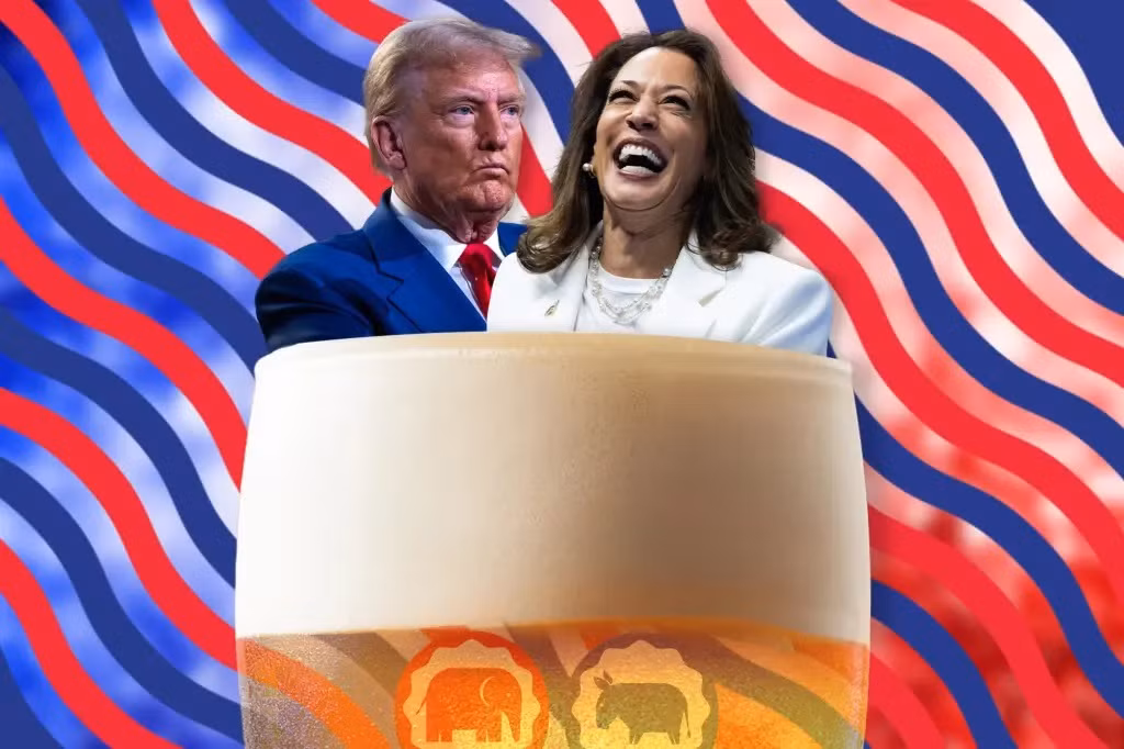 Trò chơi “uống rượu tranh luận” khi hai ứng viên Kamala Harris và Donald Trump tranh luận trực tiếp hồi tháng 9/2024. Ảnh: New York Post.