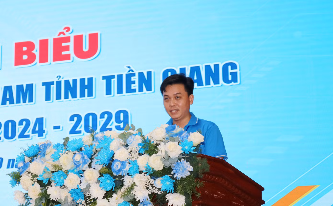 Anh Nguyễn Thành Luân - Chủ tịch Ủy ban Hội LHTN Việt Nam tỉnh Tiền Giang phát biểu khai mạc Đại hội.