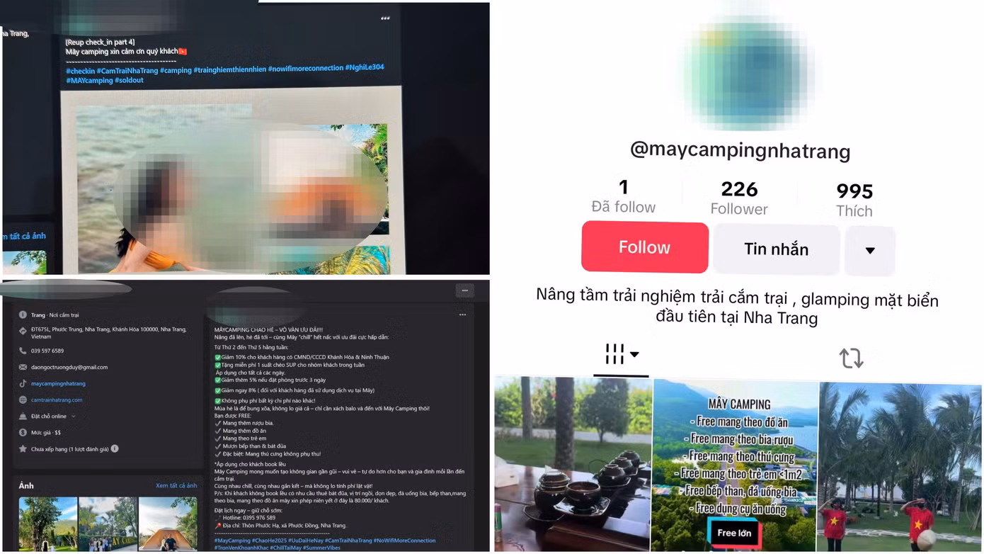 Trên trang fanpage Mây Camping Nha Trang đăng tải những hình ảnh đoàn du khách đến tham quan, trải nghiệm dịch vụ. Ảnh: MXH.