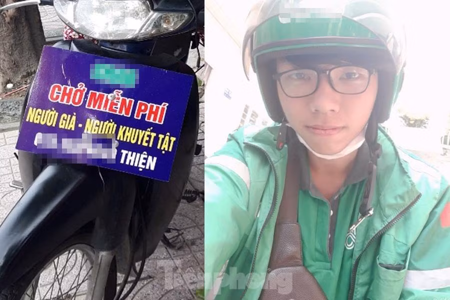 Để nhiều người khó khăn biết đến mình, Thiện làm tấm bảng treo ở đầu xe hoặc khi đi đường thấy người già hay người khuyết tật. chàng trai trẻ sẽ tấp vào lề đường hỏi xem có cần giúp đỡ gì không.