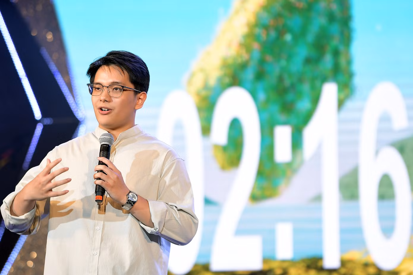 Đại diện nhóm Thinkmay chia sẻ tại đêm Chung kết cuộc thi.