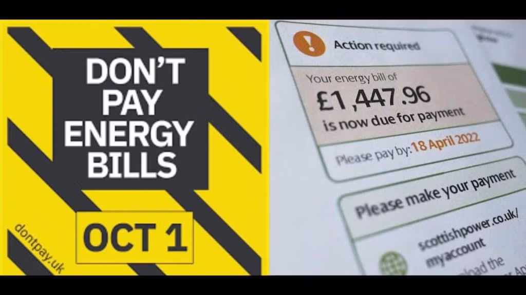 Ít nhất 109.000 người đã đăng ký chiến dịch “Don’t Pay UK”, từ chối thanh toán hóa đơn năng lượng tăng vọt của họ vào tháng 10. Ảnh: Left Voice.