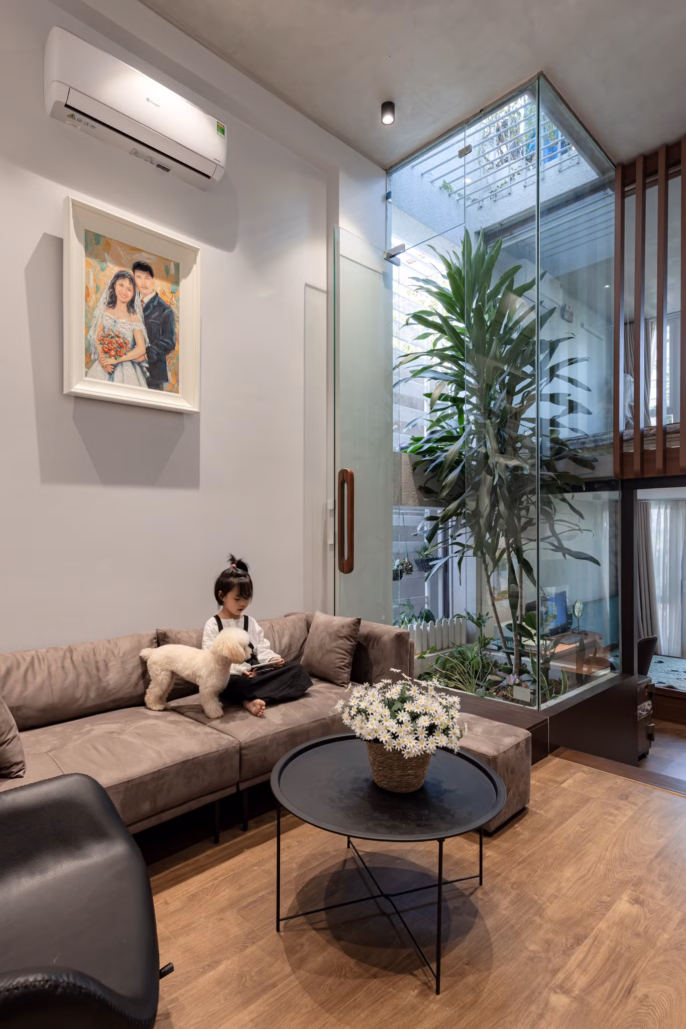 Cửa kính vừa giúp cây xanh phát triển tốt hơn, vừa chắn gió bụi.