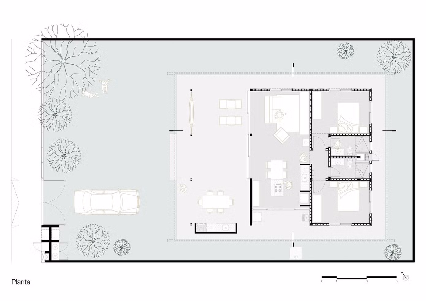 Trên cơ sở nền bê tông, mặt bằng được tổ chức thành 9 hình chữ nhật có kích thước 3 x 4m.