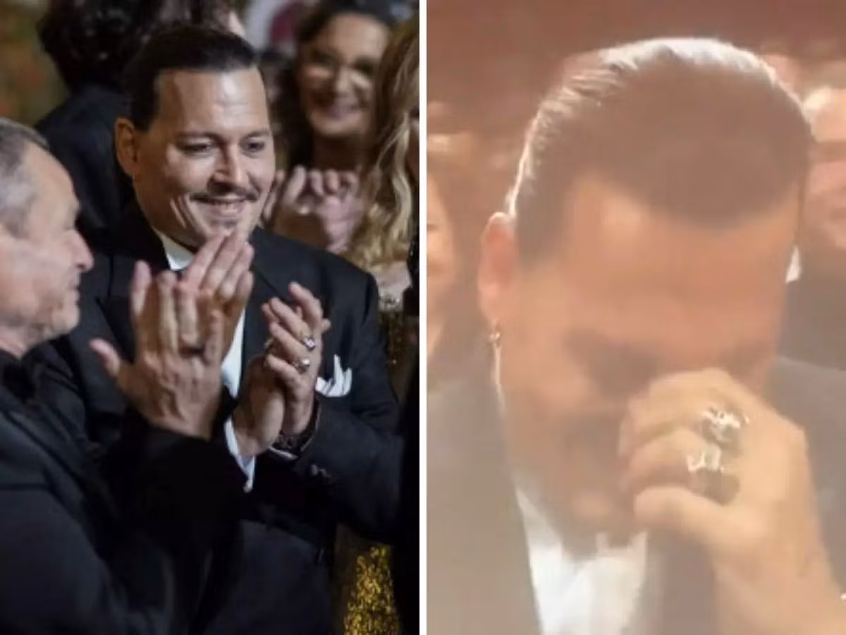 Khoảnh khắc Johnny Depp bật khóc trong tràng vỗ tay của khán giả. Ảnh: The Independent
