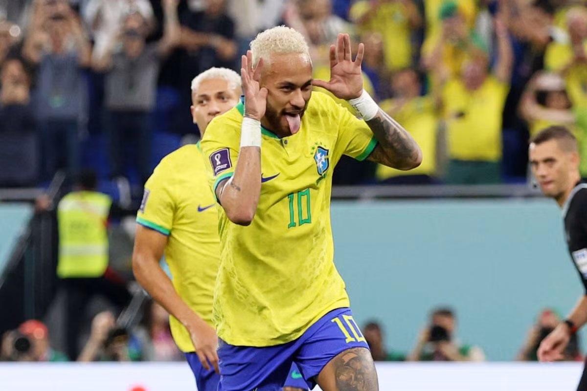 Neymar ăn mừng bàn thắng vào lưới Hàn Quốc.