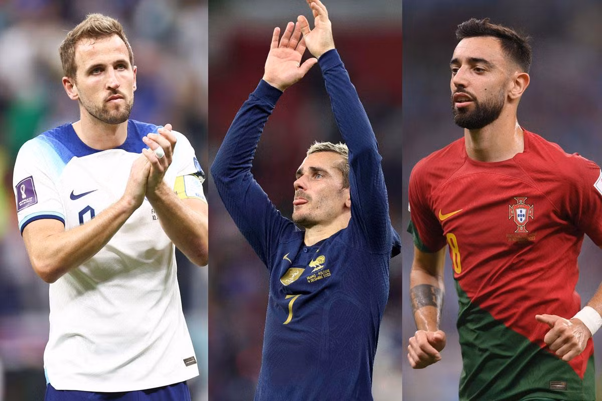Harry Kane, Griezmann và Bruno Fernandes (từ trái sang) đang là những "chân chuyền" xuất sắc nhất World Cup 2022.